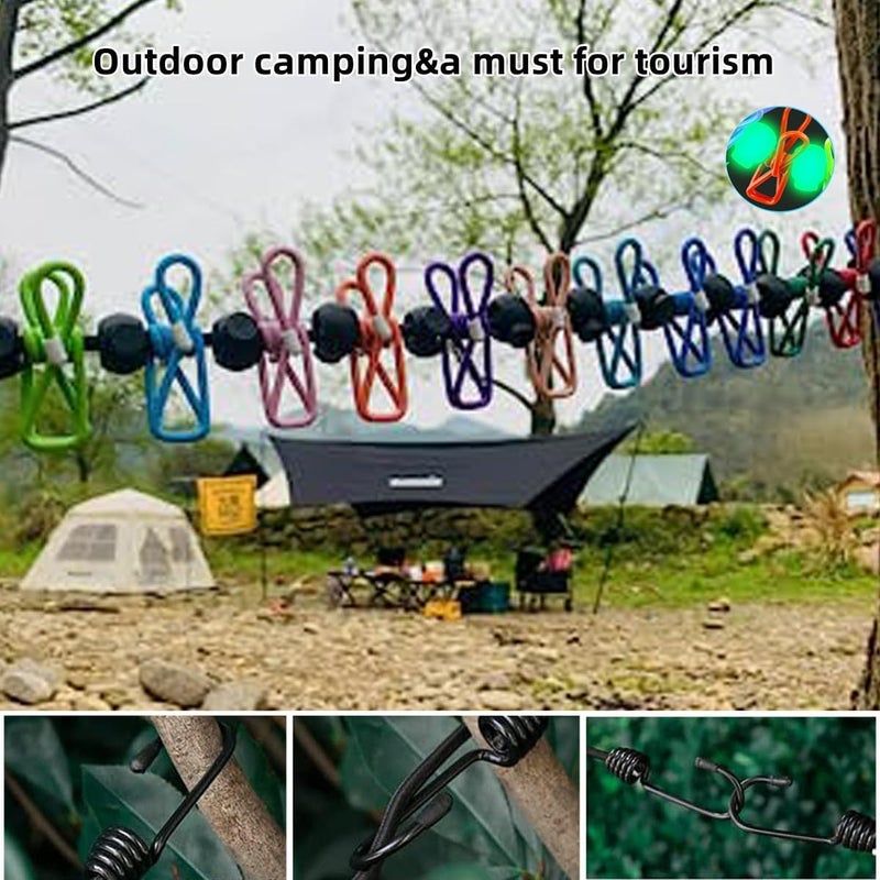 Sarmyarc Retractable Travel Clothesline，Portable Clothesline Clothing line with 12 Clothes Clips， for Indoor and Outdoor Laundry Drying line，Outdoor Camping Accessories - with Luminous Buckle (White) - Image 4